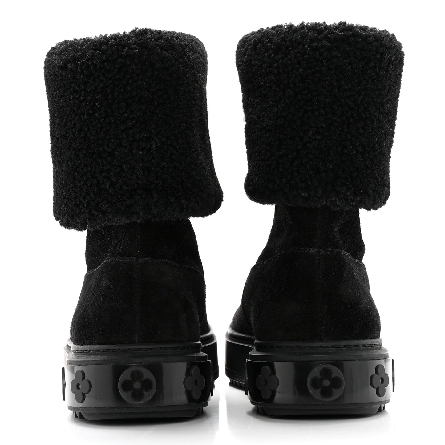 Suede Calfskin Shearling Snowdrop Flat Ankle Boot 36 Black