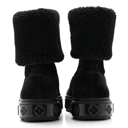 Louis Vuitton Suede Calfskin Shearling Snowdrop Flat Ankle Boot 36 Black 5 of 11