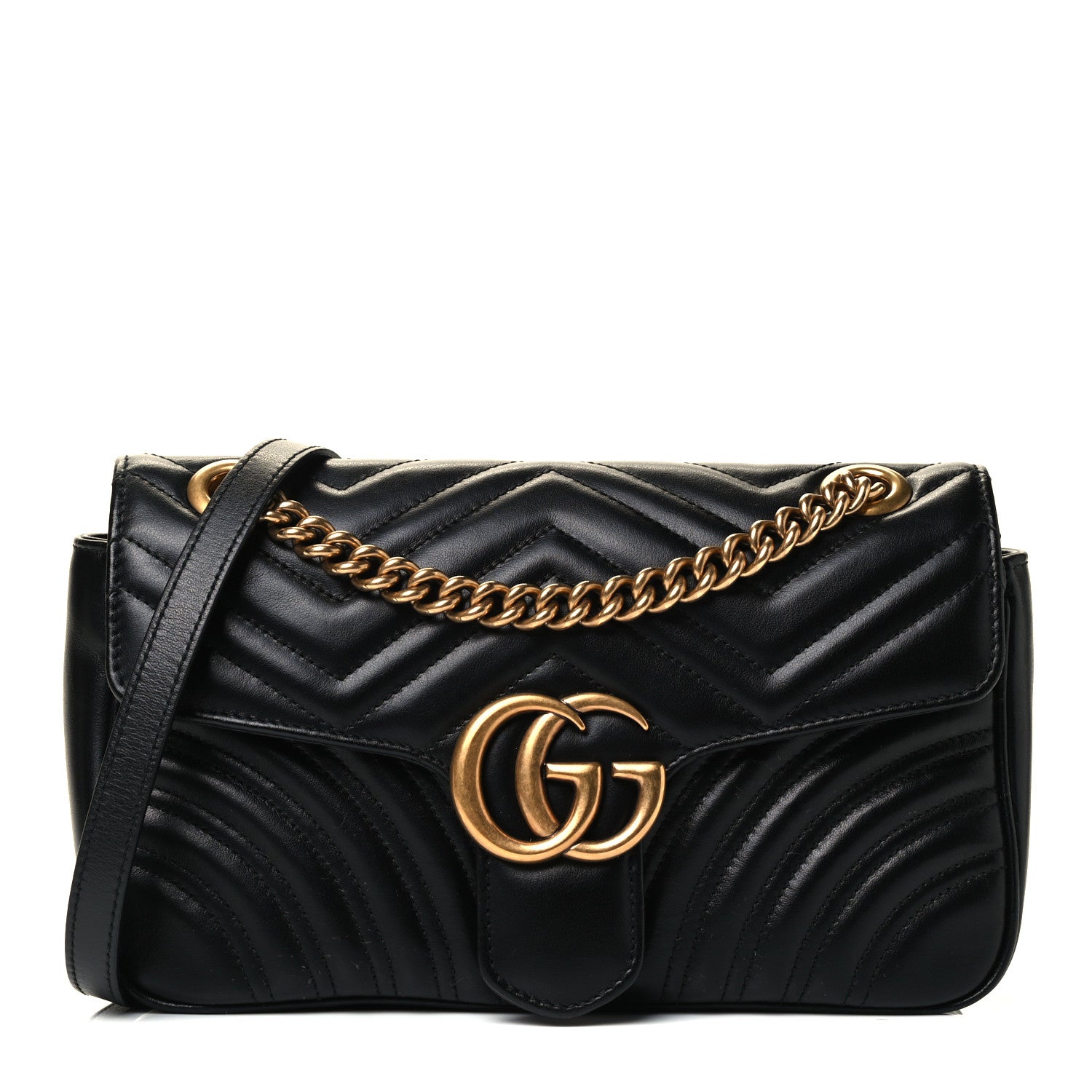 Gucci Calfskin Matelasse Small GG Marmont Shoulder Bag Black 1 of 4