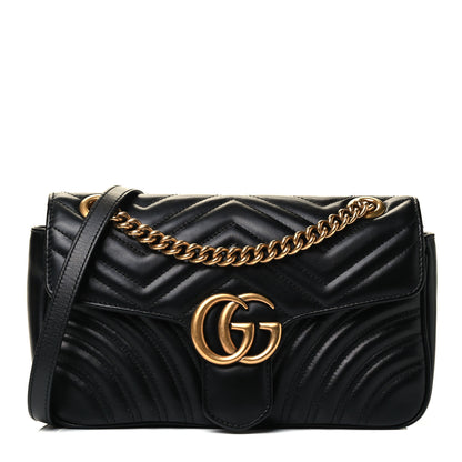 Gucci Calfskin Matelasse Small GG Marmont Shoulder Bag Black 1 of 4