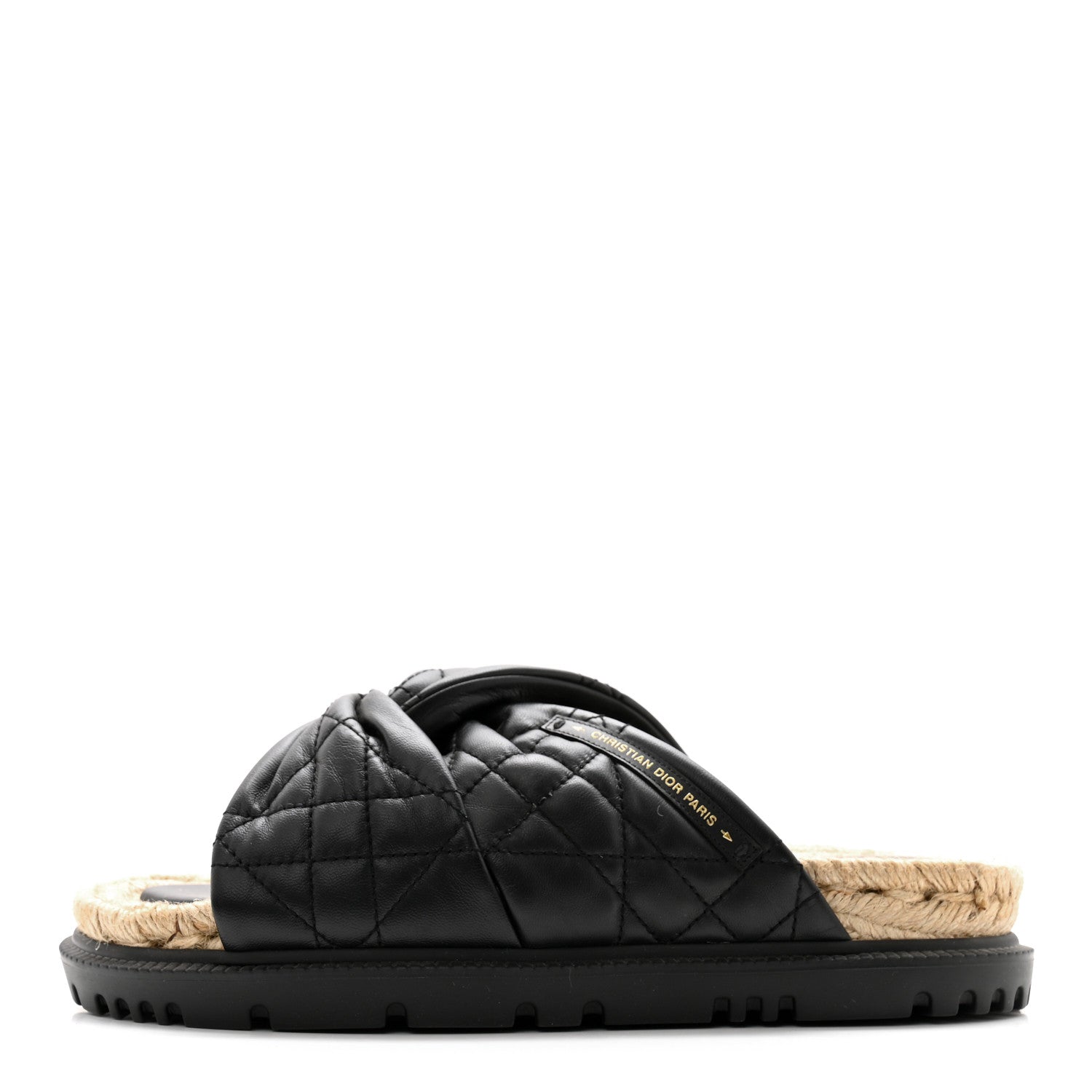 Christian Dior Calfskin Cannage Dtwist Espadrille Platform Sandals 37.5 Black 1 of 9