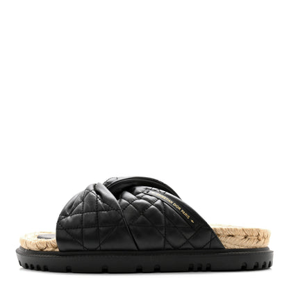 Christian Dior Calfskin Cannage Dtwist Espadrille Platform Sandals 37.5 Black 1 of 9