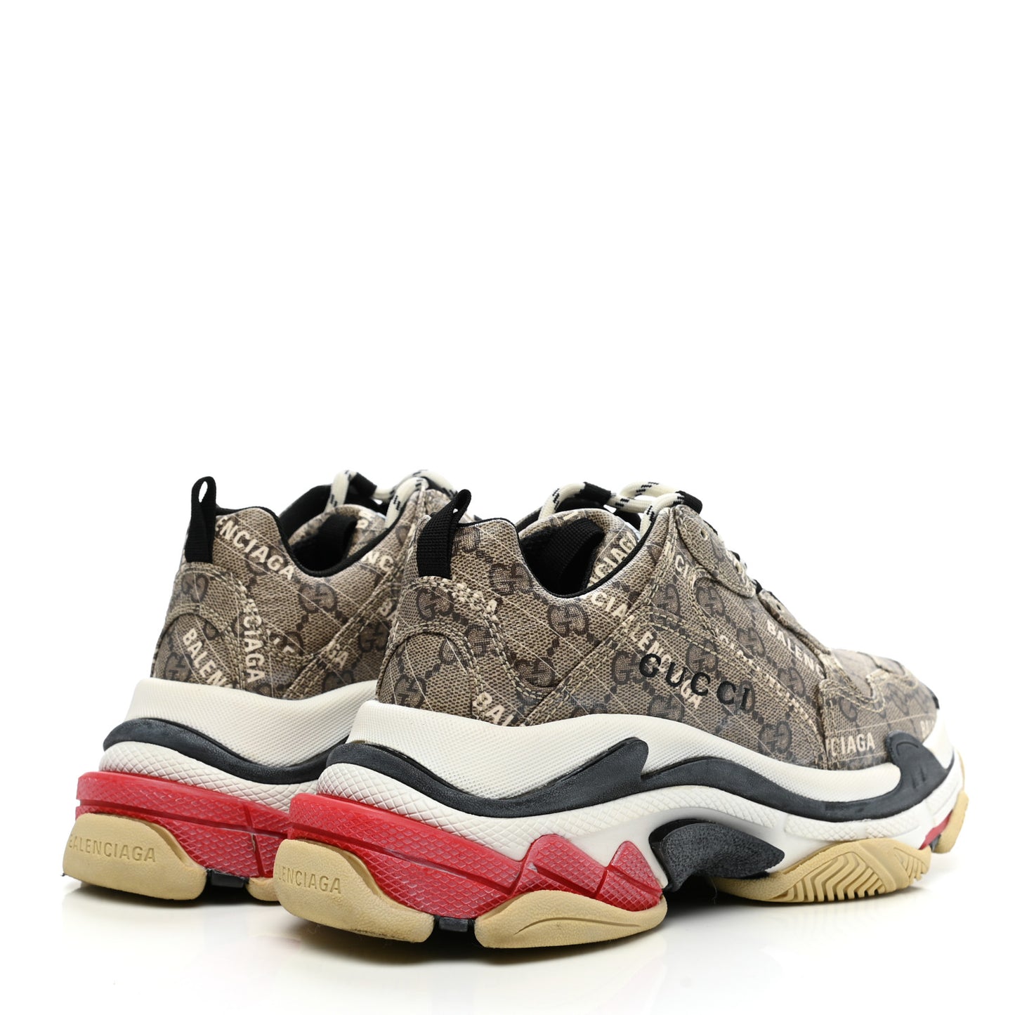 X GUCCI GG Supreme Monogram Allover Logo Womens Triple S Sneakers 38 Beige Ebony Mystic White