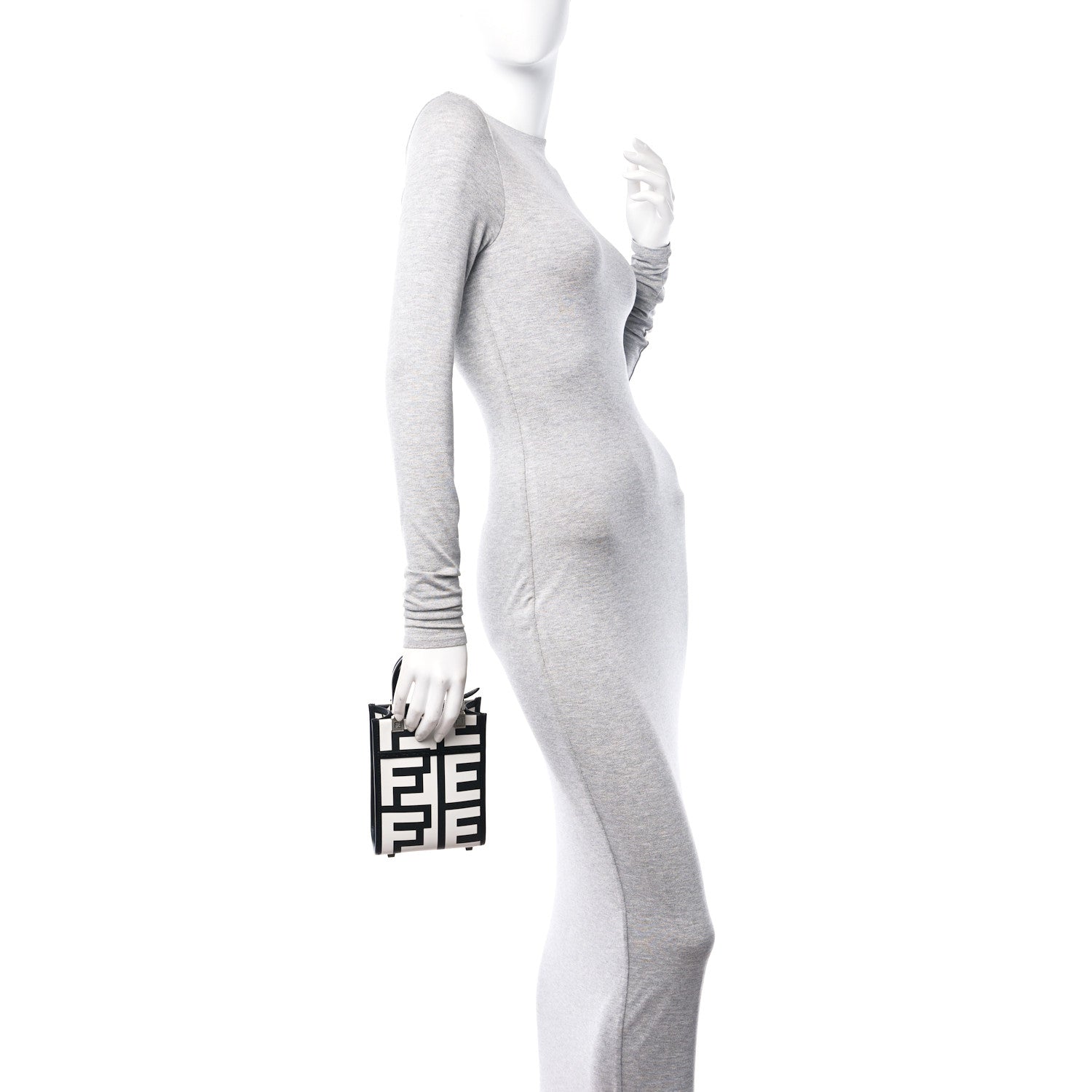 Fendi X MARC JACOBS Vitello King Plexiglass Logo Print Mini Fendi Sunshine Shopper Tote Black White 2 of 9