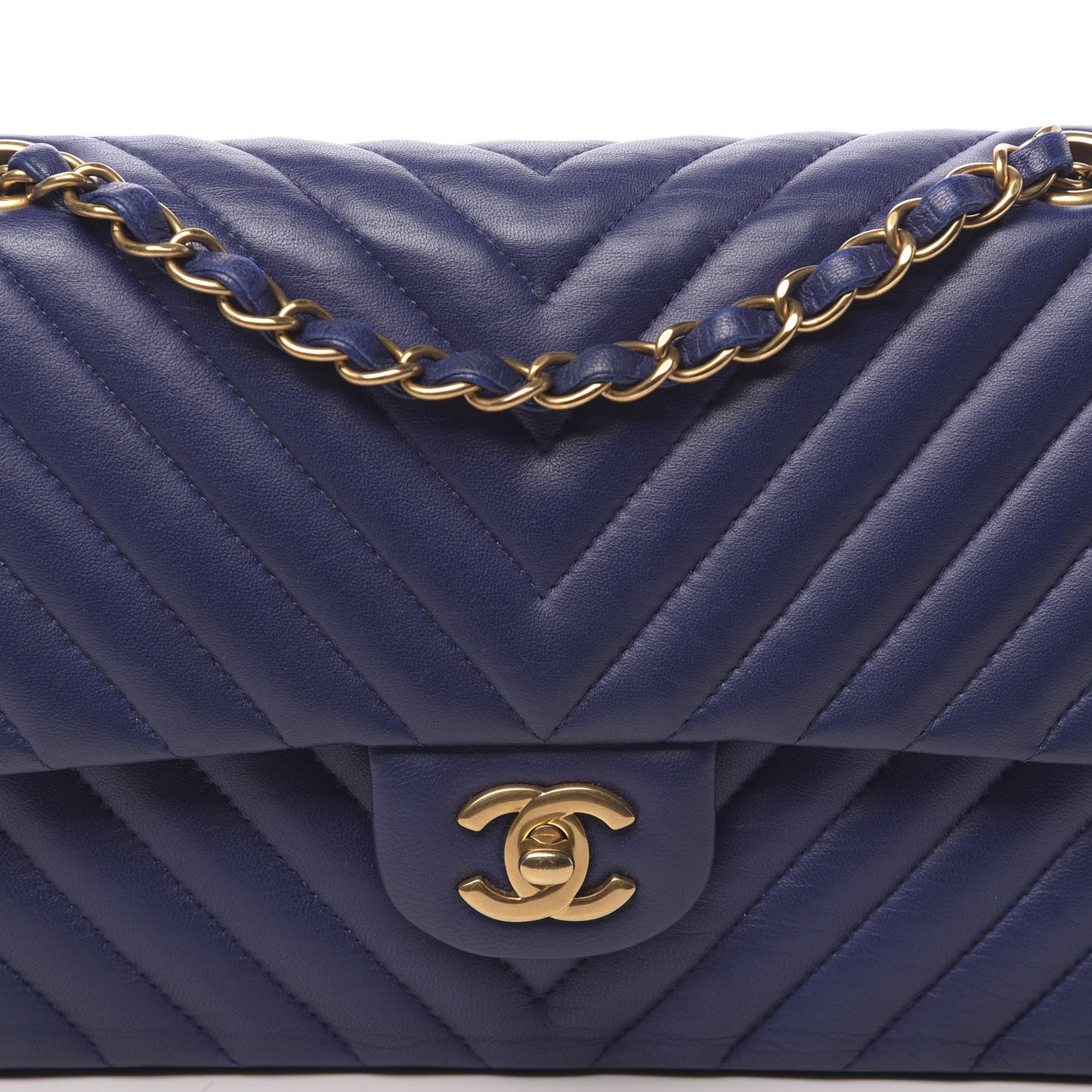 Lambskin Chevron Quilted Medium Double Flap Blue