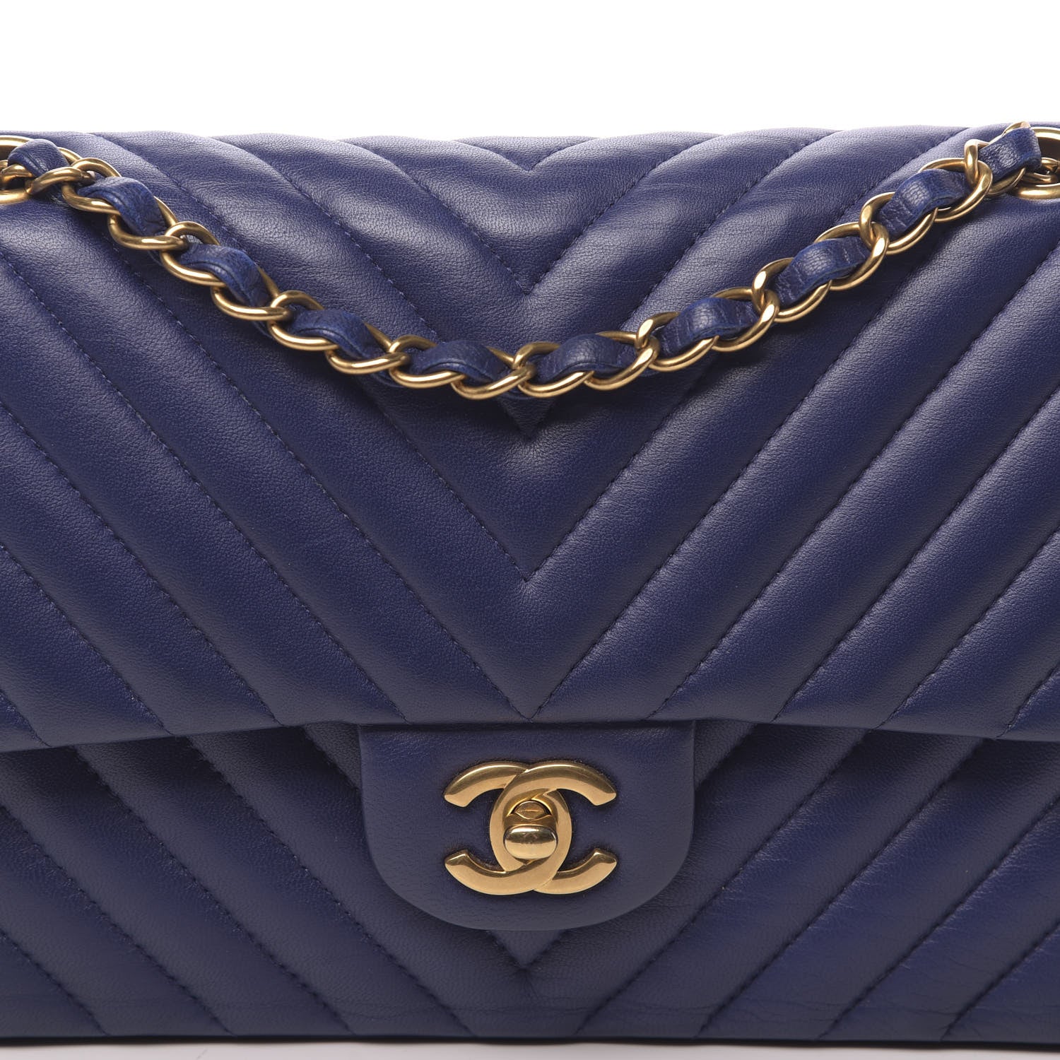 Chanel Lambskin Chevron Quilted Medium Double Flap Blue 12 of 12