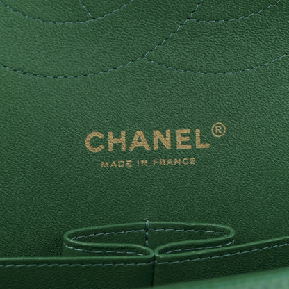 Chanel Metallic Caviar Quilted Jumbo Double Flap Green 6 of 11