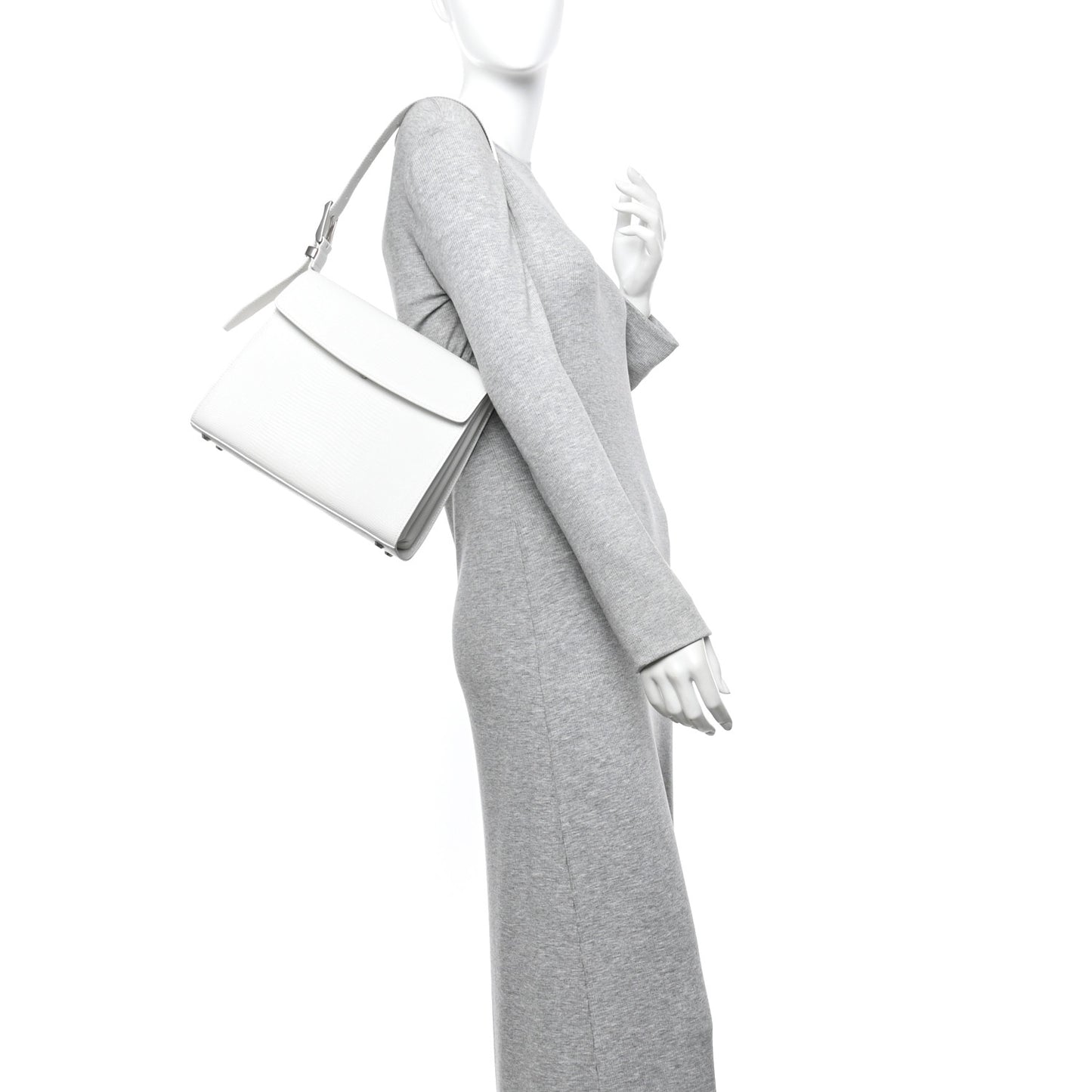 Patent Calfskin Lizard Embossed Medium Ghost Shoulder Bag Optic White