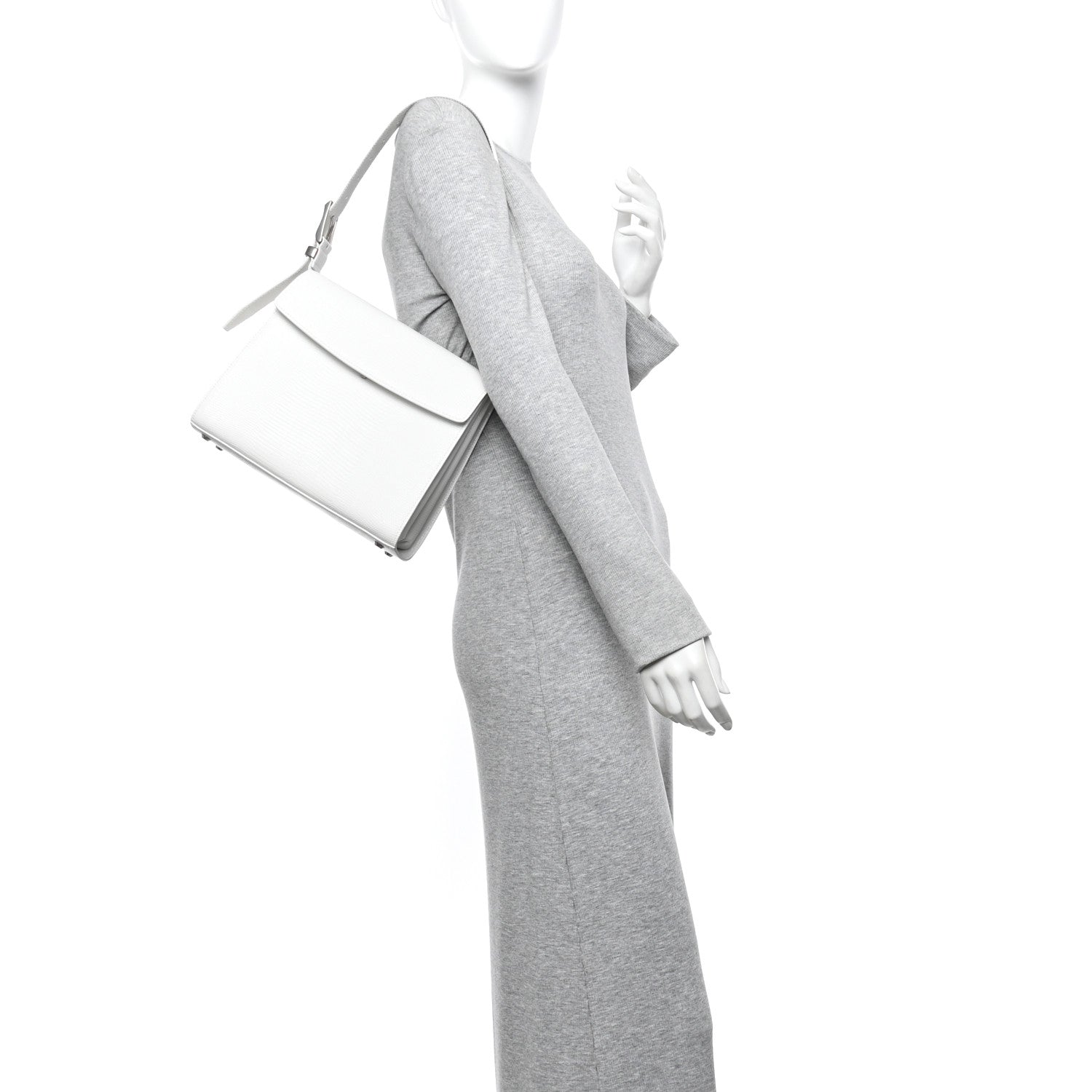 Balenciaga Patent Calfskin Lizard Embossed Medium Ghost Shoulder Bag Optic White 2 of 11