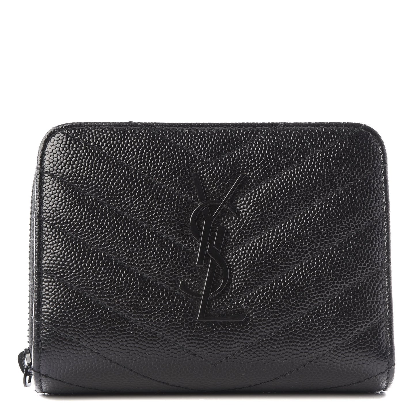 Grain De Poudre Matelasse Chevron Monogram Compact Zip Around Wallet Black