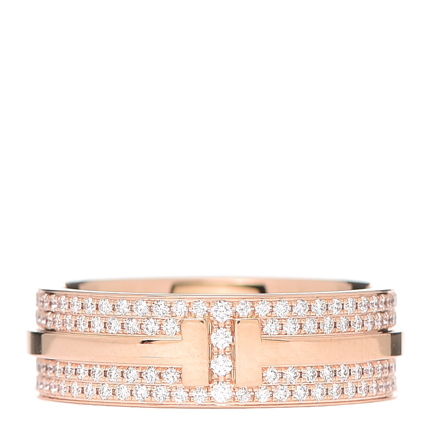 Tiffany 18K Rose Gold Diamond T Two Band Ring 50 5.5 1 of 5