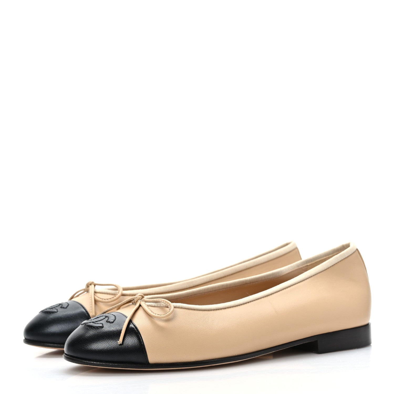 Chanel Lambskin Cap Toe CC Ballerina Flats 36 Beige Black 3 of 8