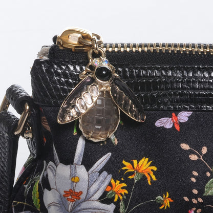 Gucci Silk Flora Flower Garden Bumble Bee Charm Pochette Black 3 of 8