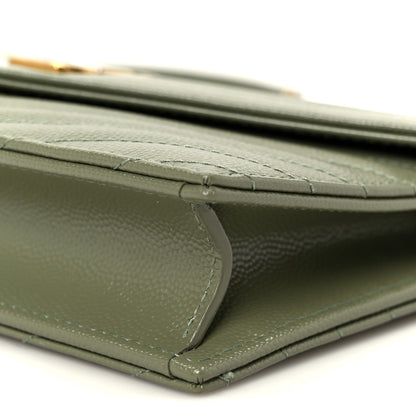 Saint Laurent Grain De Poudre Matelasse Chevron Monogram Envelope Chain Wallet Green Light Sage 10 of 10