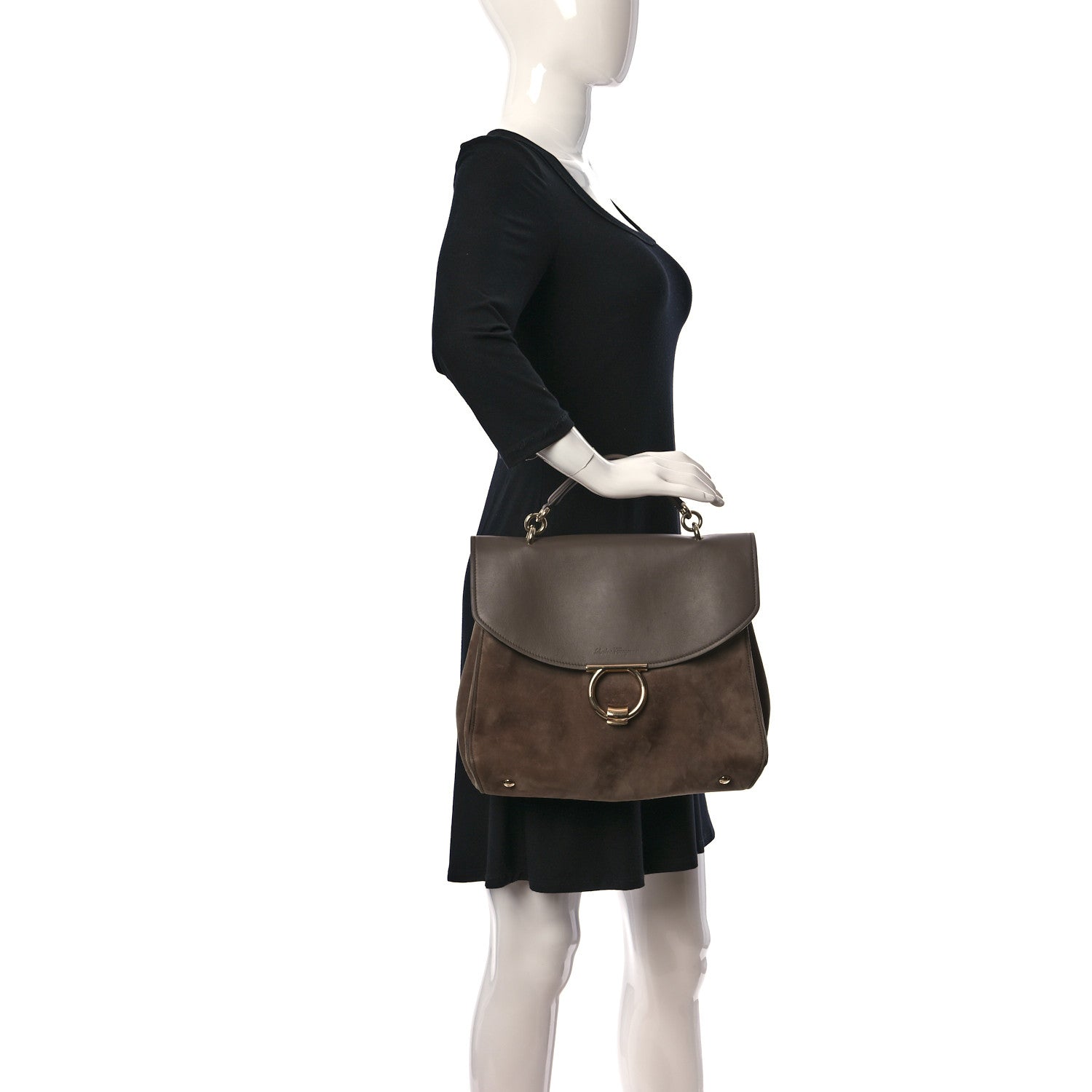 Salvatore Ferragamo Calfskin Suede Margot Top Handle Satchel Tan 2 of 11