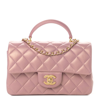 Chanel Iridescent Lambskin Quilted Mini Top Handle Rectangular Flap Pink 1 of 11