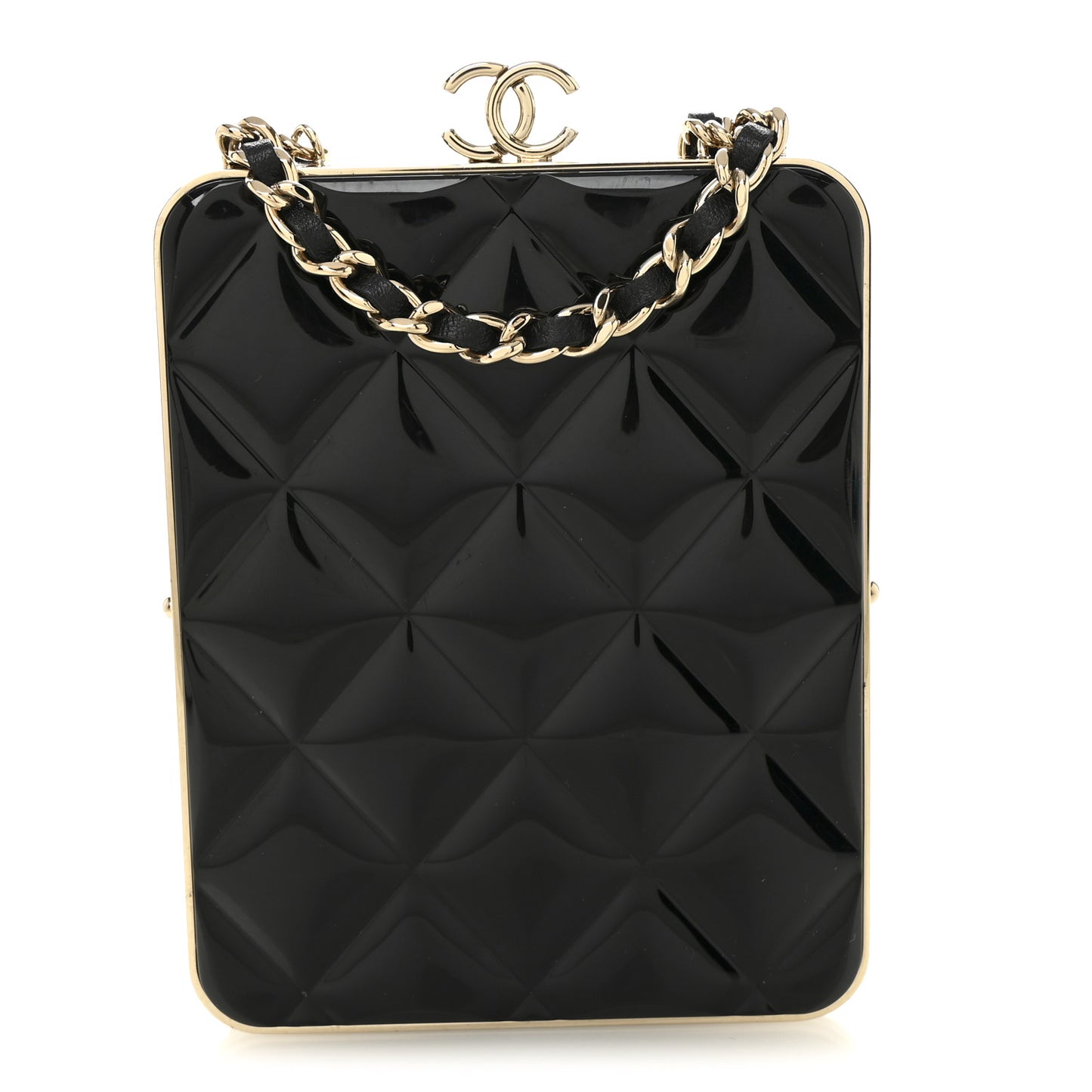 Lambskin Plexi Quilted CC Evening Clutch With Chain Black