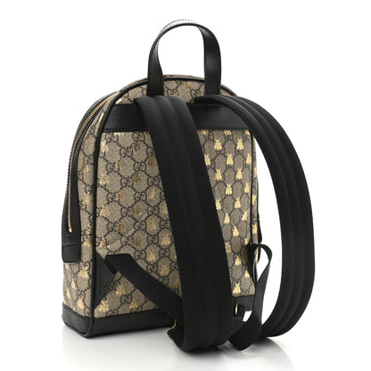 Gucci GG Supreme Monogram Bees Print Small Day Backpack Beige Oro Black 3 of 14