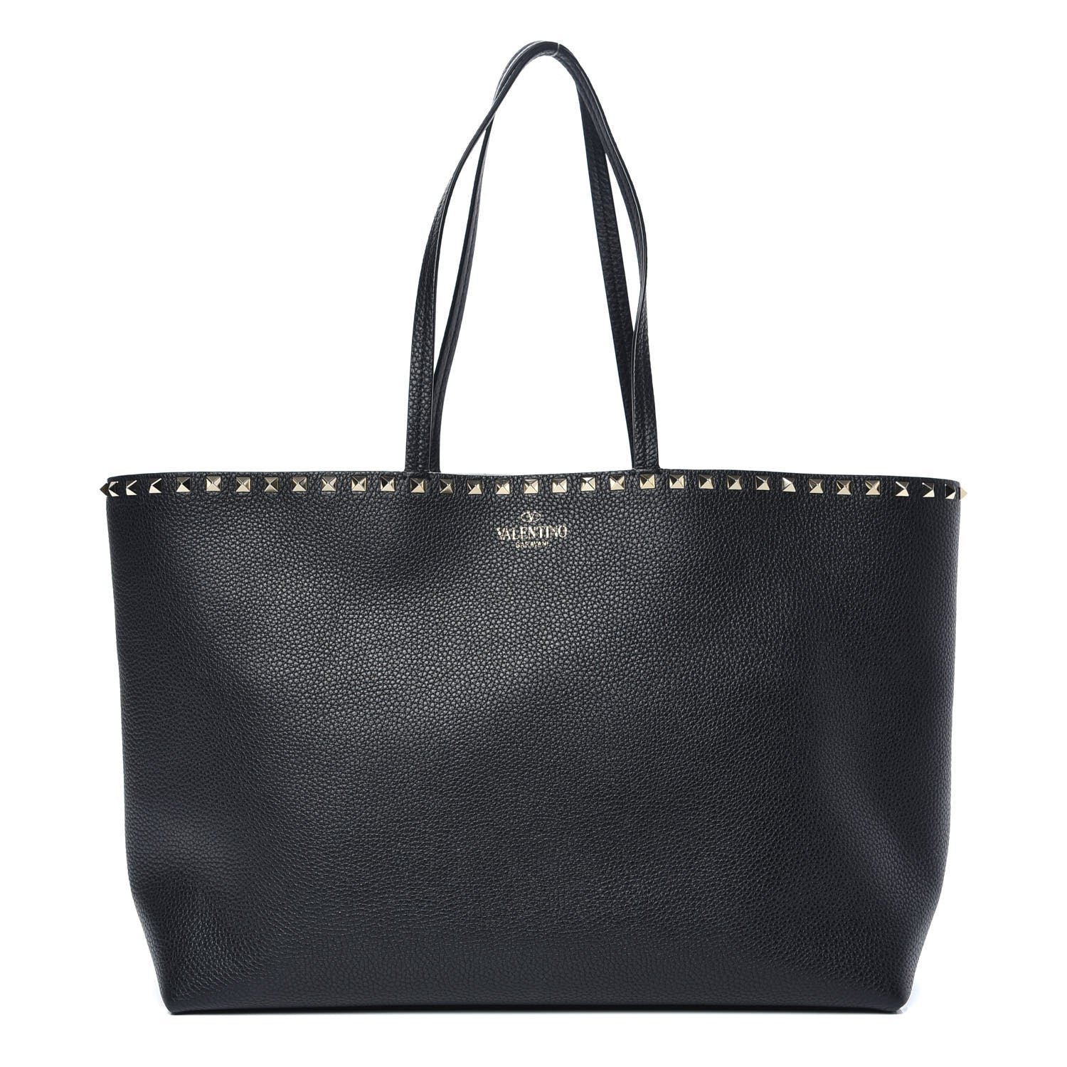 Valentino Garavani Grained Calfskin Rockstud Shoulder Tote Black 1 of 10