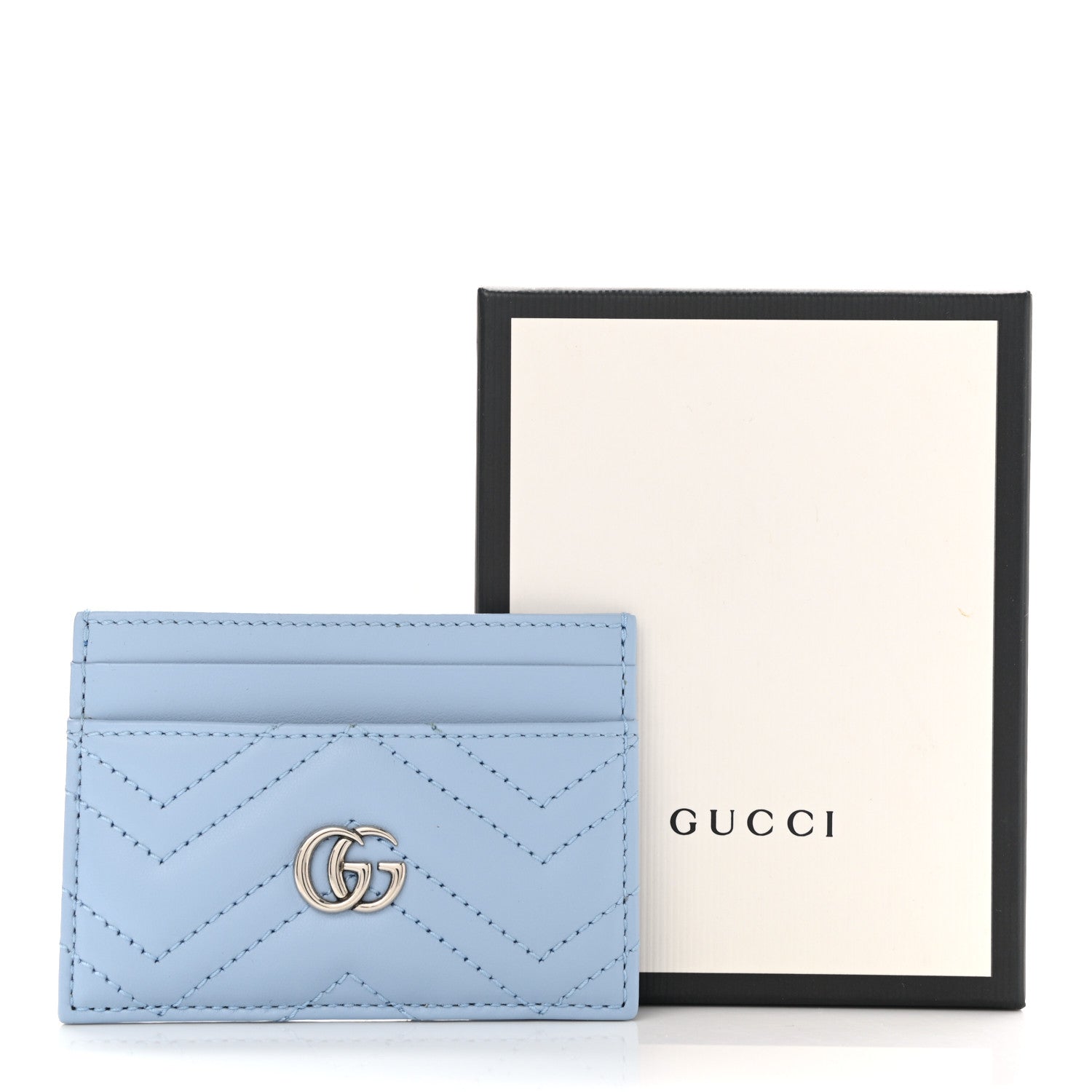 Gucci Calfskin Matelasse GG Marmont Card Holder Porcelain Light Blue 7 of 7