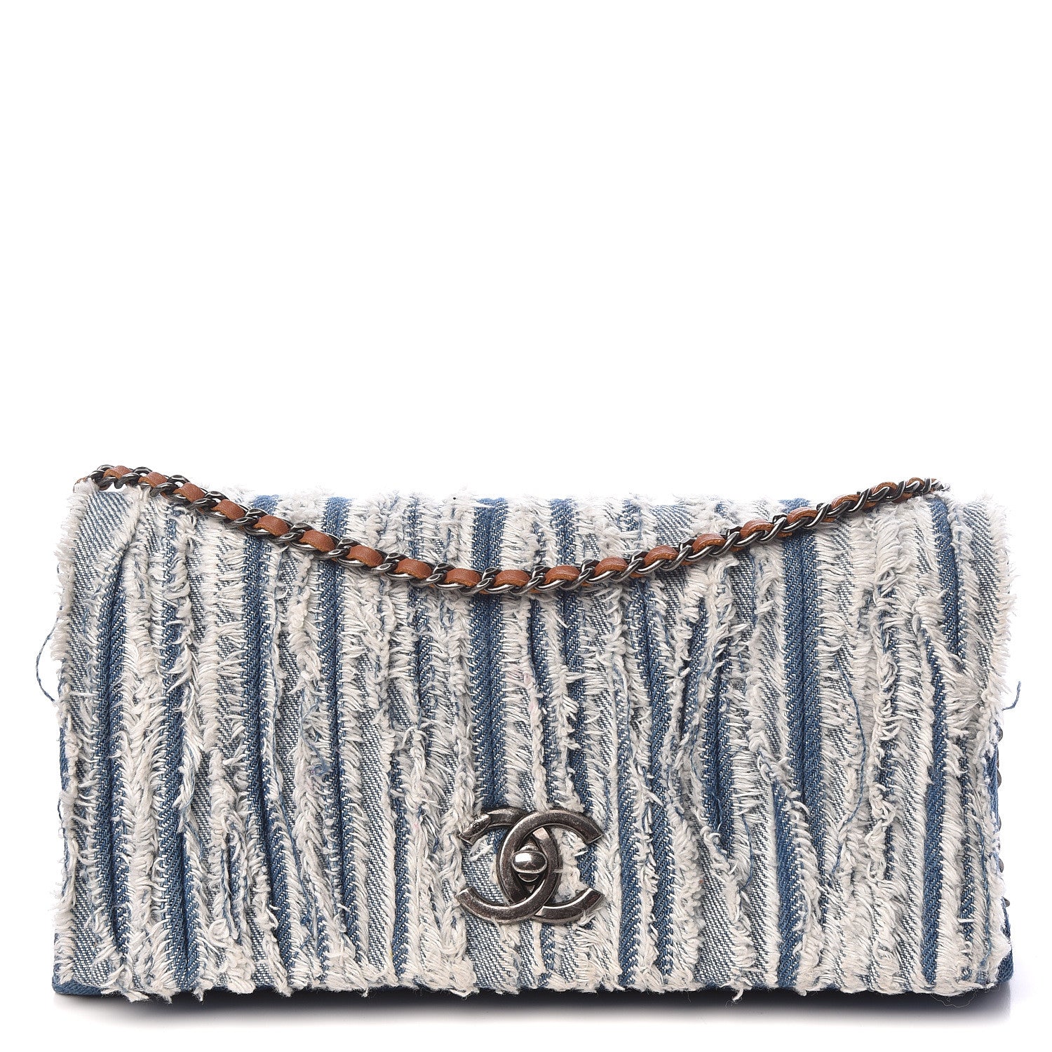 Chanel Denim Fringe Medium Single Flap Bag Blue 1 of 13