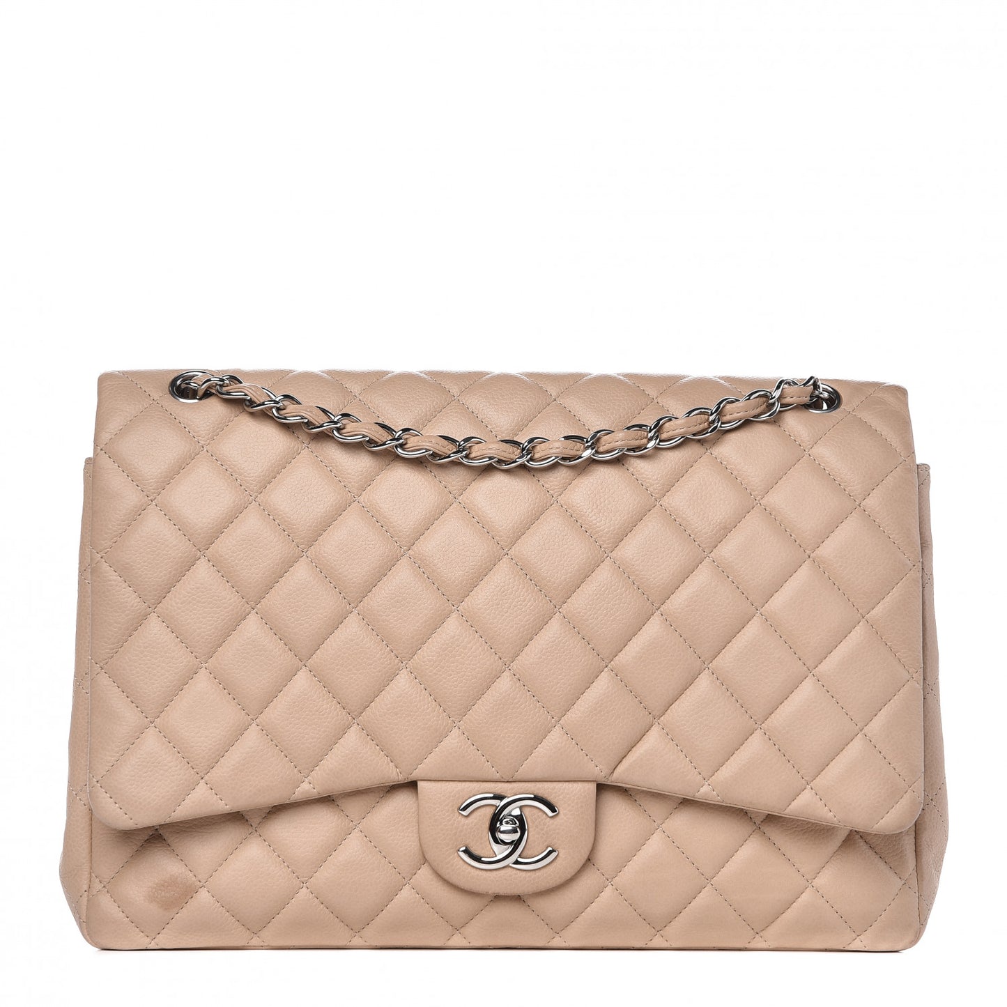 Caviar Quilted Maxi Double Flap Beige