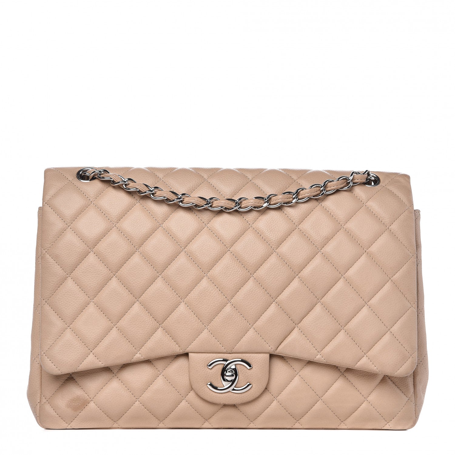 Chanel Caviar Quilted Maxi Double Flap Beige 1 of 14