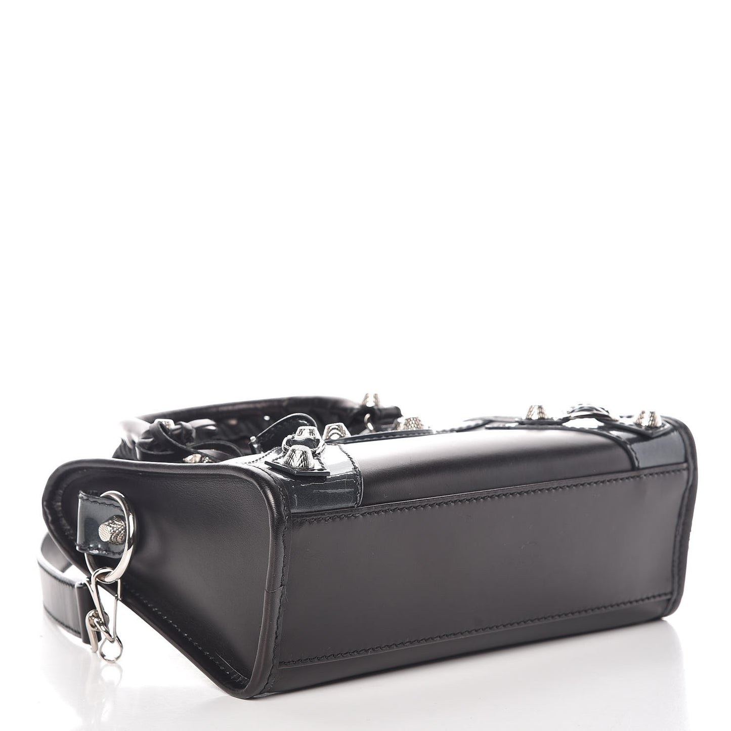 Smooth Calfskin Metallic Patent Giant 12 Silver Hardware Mini City Black Gris