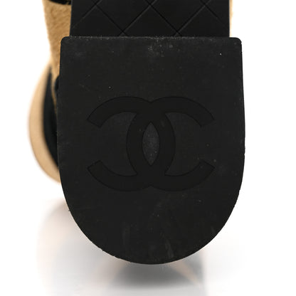 Chanel Suede Pony Hair Shearling Lace Up Combat Boots 40 Beige Black 10 of 15
