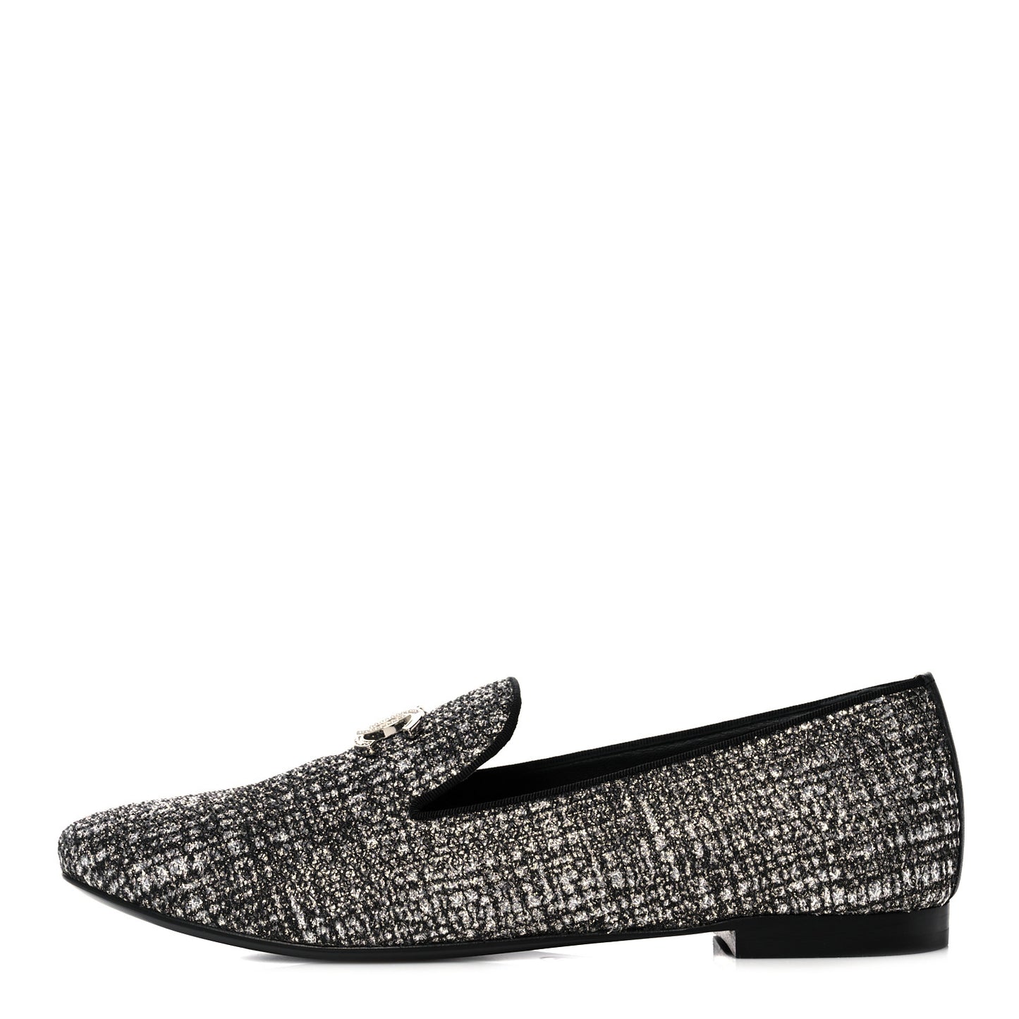 Fantasy Tweed CC Mocassin Loafers 38 Silver Black