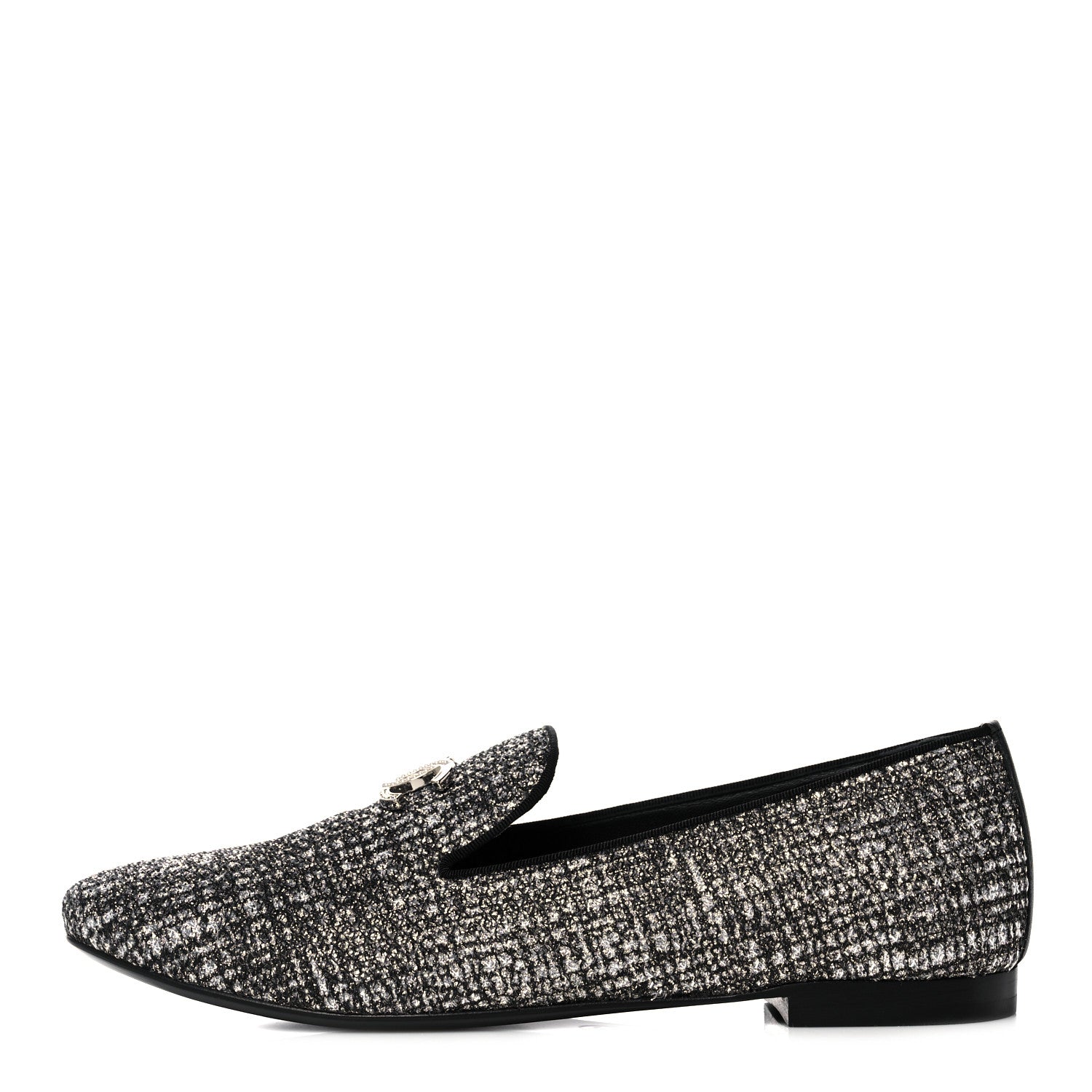 Chanel Fantasy Tweed CC Mocassin Loafers 38 Silver Black 1 of 10
