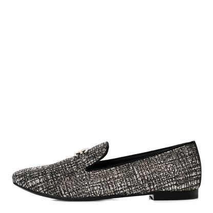 Chanel Fantasy Tweed CC Mocassin Loafers 38 Silver Black 1 of 10