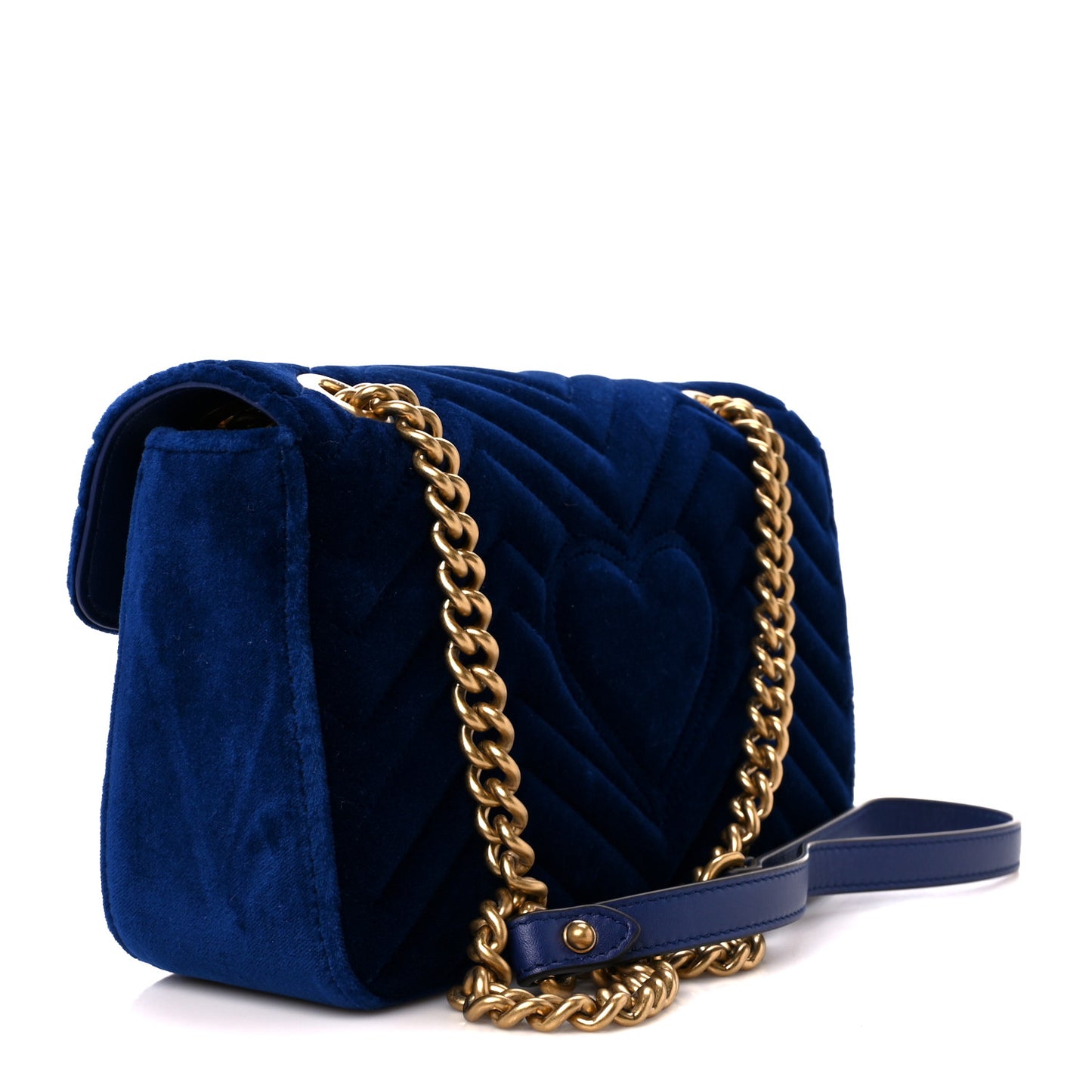 Velvet Matelasse Small GG Marmont Shoulder Bag Cobalt Blue