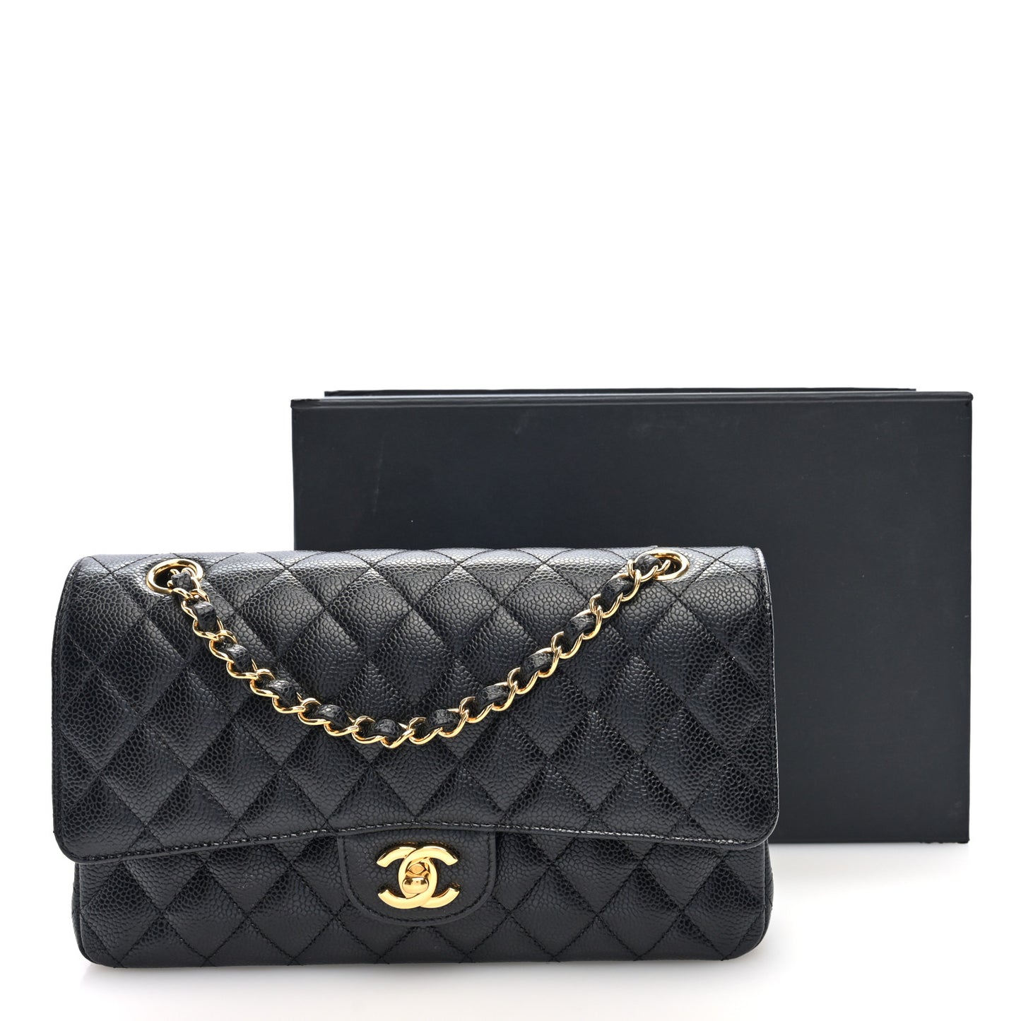 Caviar Quilted Medium Double Flap Black