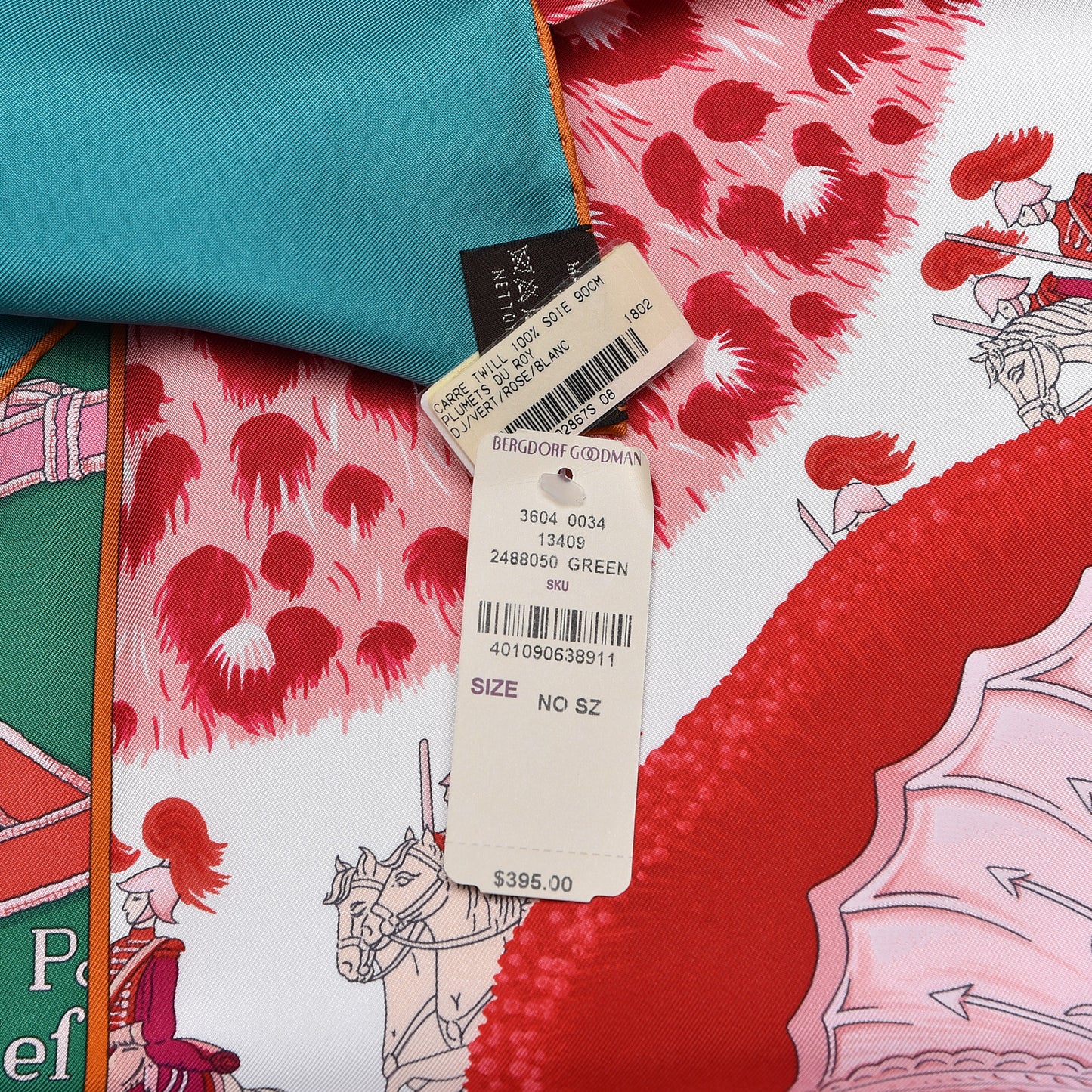 Silk Plumets du Roy Scarf 90 Vert Rose Blanc