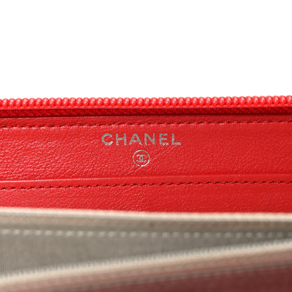 Chanel Calfskin Diamond Stitch Zip Around Wallet Red 6 of 9