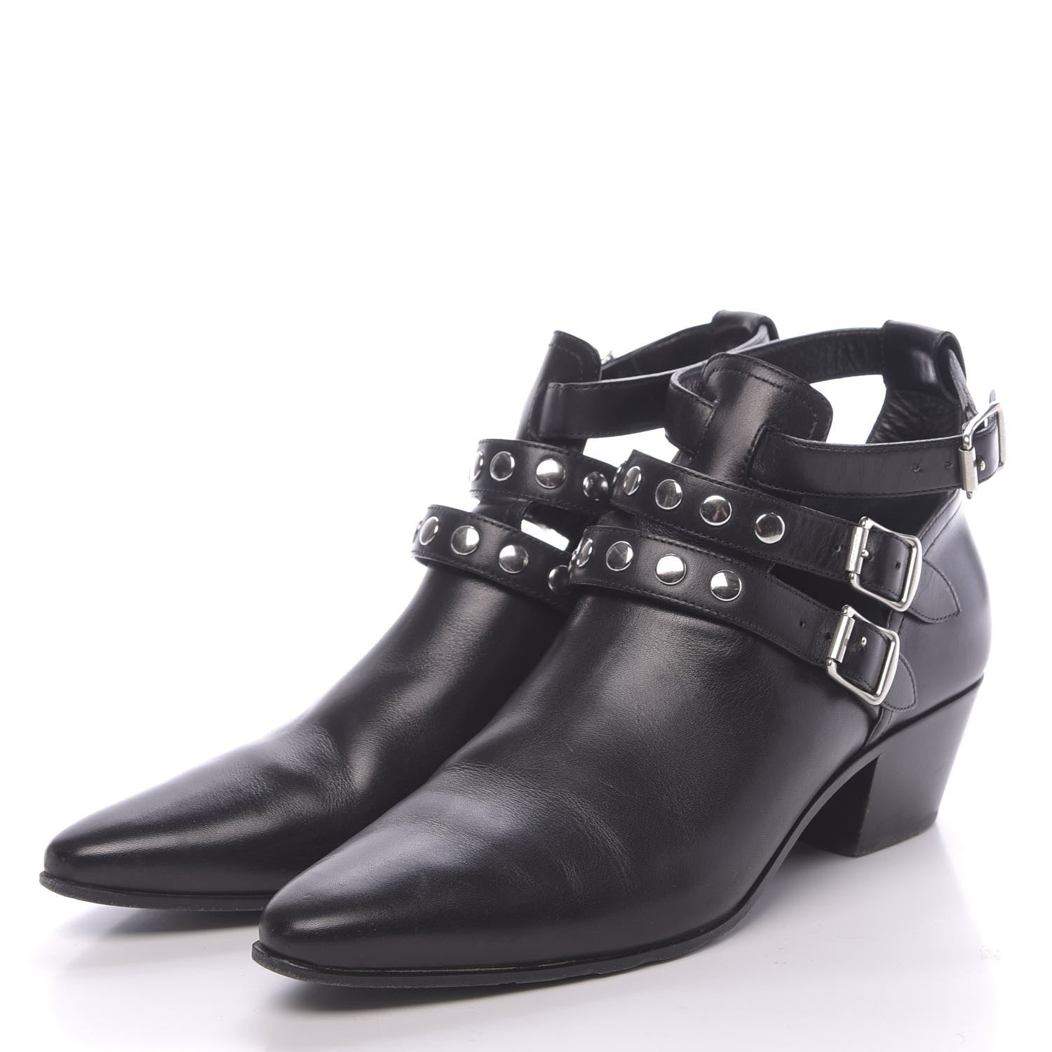 Saint Laurent Calfskin Rock Rivet Stud Booties 40 Black 3 of 11