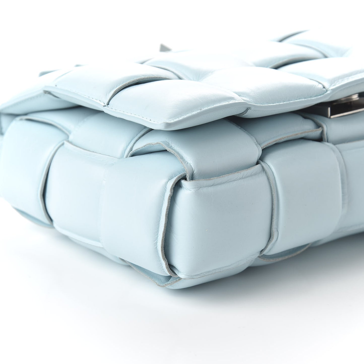 Paper Calfskin Maxi Intreccio Padded Cassette Crossbody Bag Ice