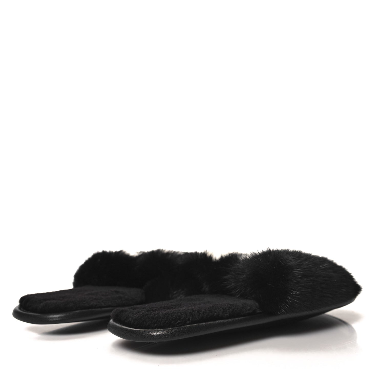 Mink Fur Homey Flat Mules 37-38 Black