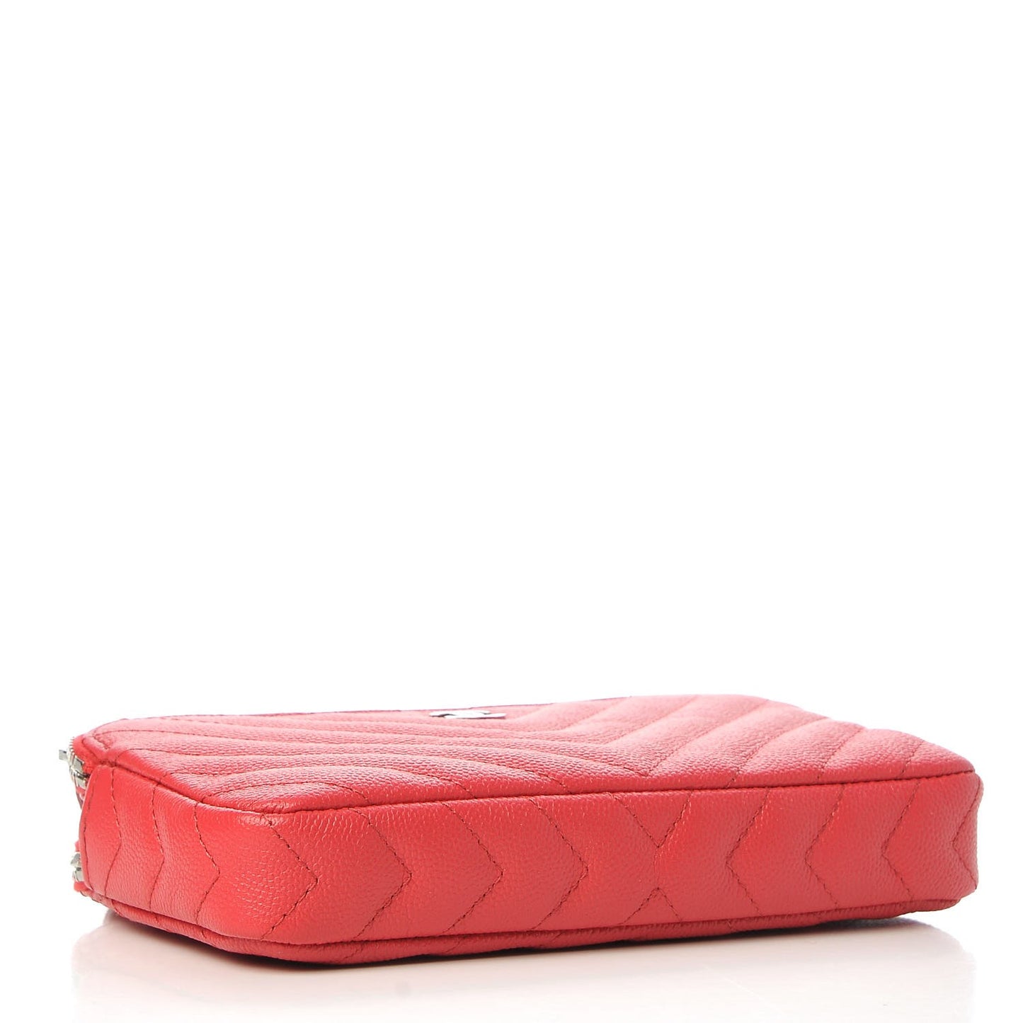 Caviar Chevron Quilted Small Clutch With Chain Light Red
