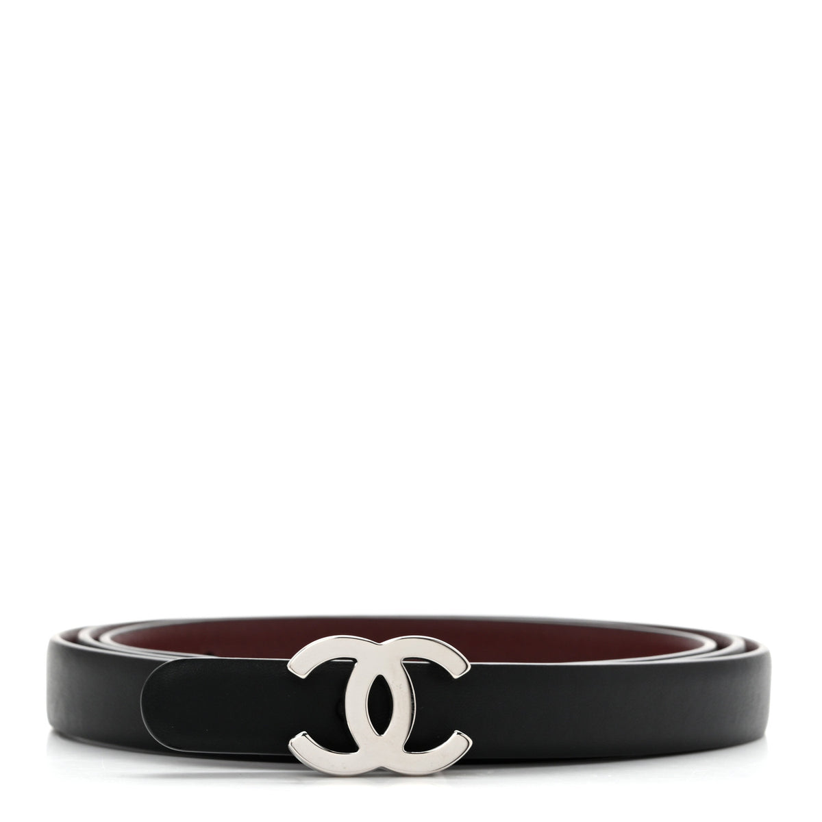 Chanel Calfskin CC Skinny Reversible Belt 95 38 Black Burgundy 1 of 7