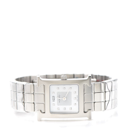 Hermes Stainless Steel Diamond Mother of Pearl 21mm Heure H Hour Quartz Watch 2 of 6