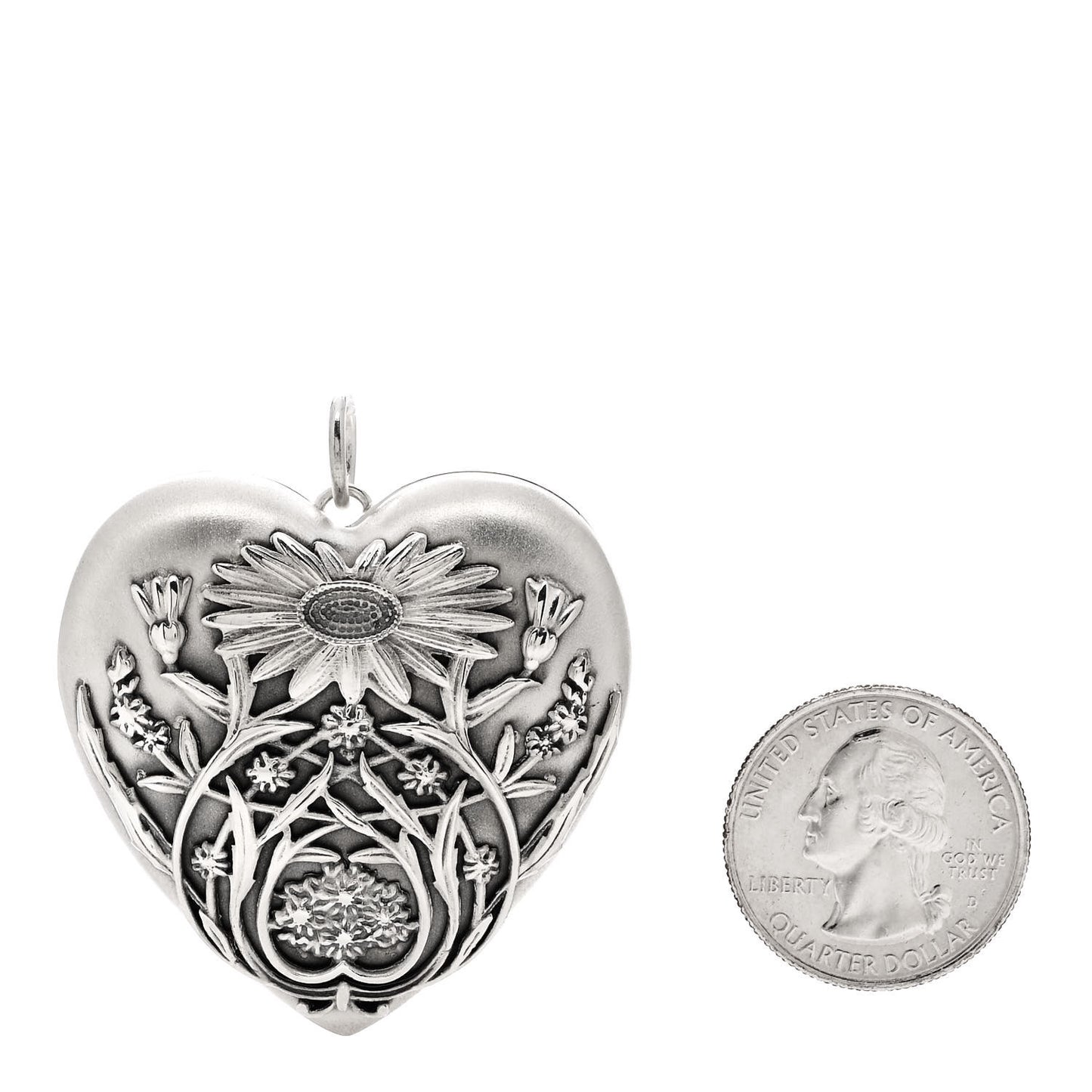 Sterling Silver Large Ziegfeld Daisy Heart Locket Pendant