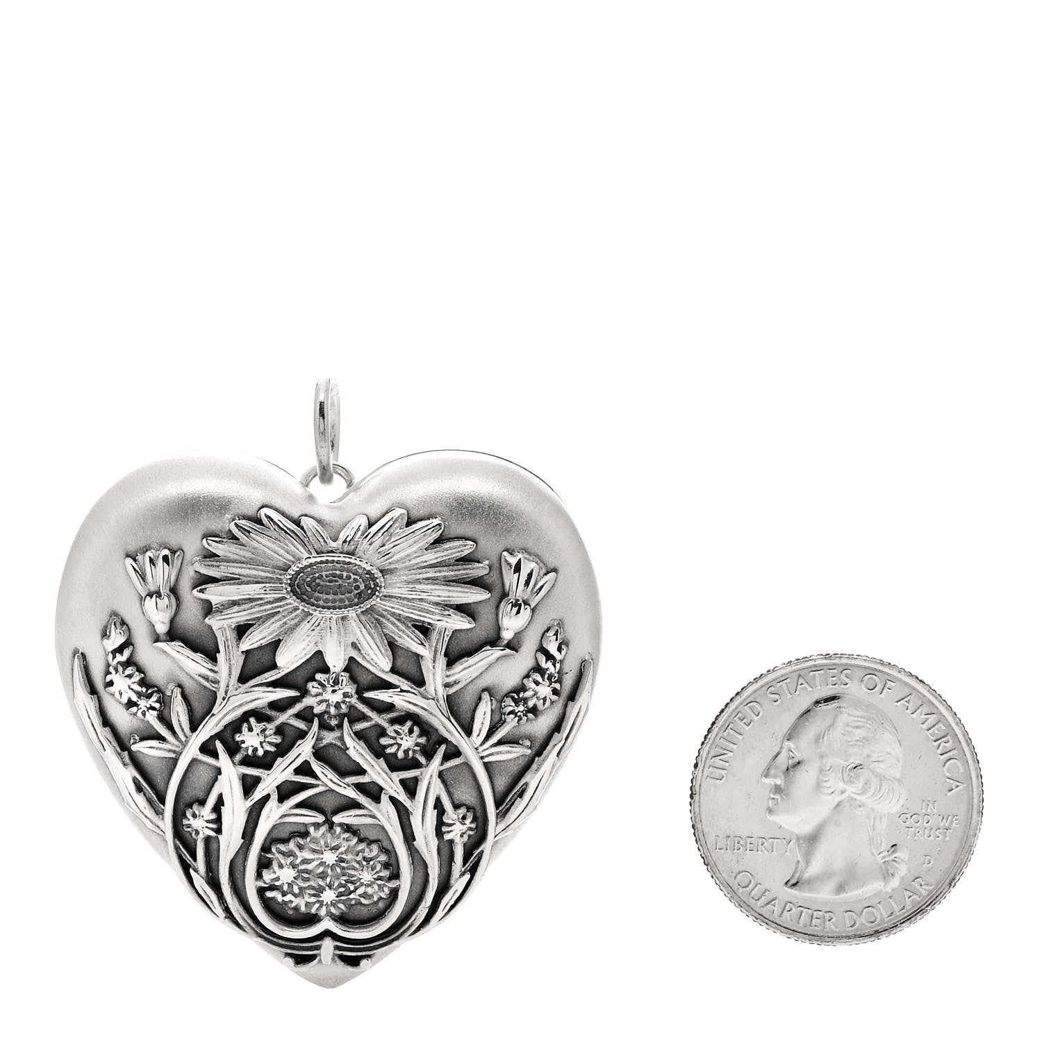 Tiffany Sterling Silver Large Ziegfeld Daisy Heart Locket Pendant 2 of 6