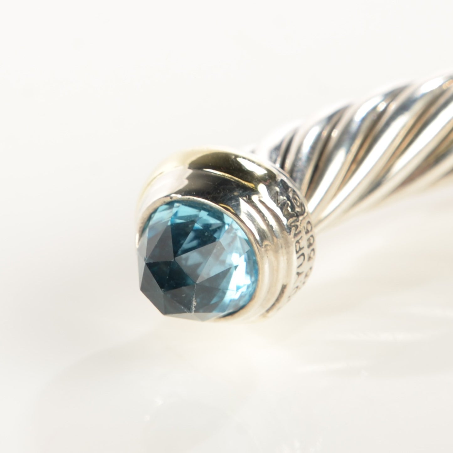 Sterling Silver 14K Yellow Gold Blue Topaz 7mm Cable Classics Bracelet
