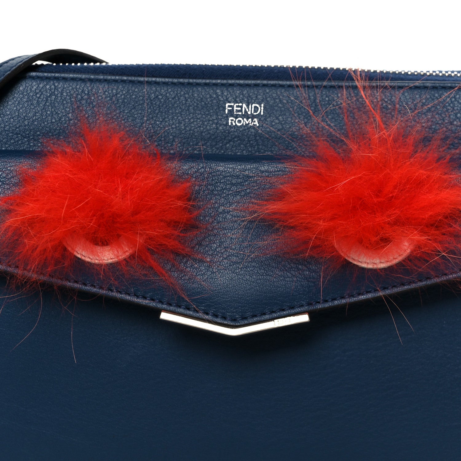 Fendi Vitello Dolce Fox Fur Monster Eyes Mini 2Jours Pouch Navy 9 of 12