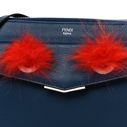 Fendi Vitello Dolce Fox Fur Monster Eyes Mini 2Jours Pouch Navy 9 of 12