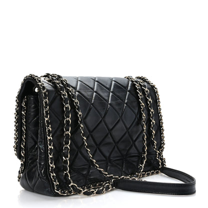 Chanel Crumpled Calfskin Quilted Large Chain All Over Flap Bag Black 3 of 10