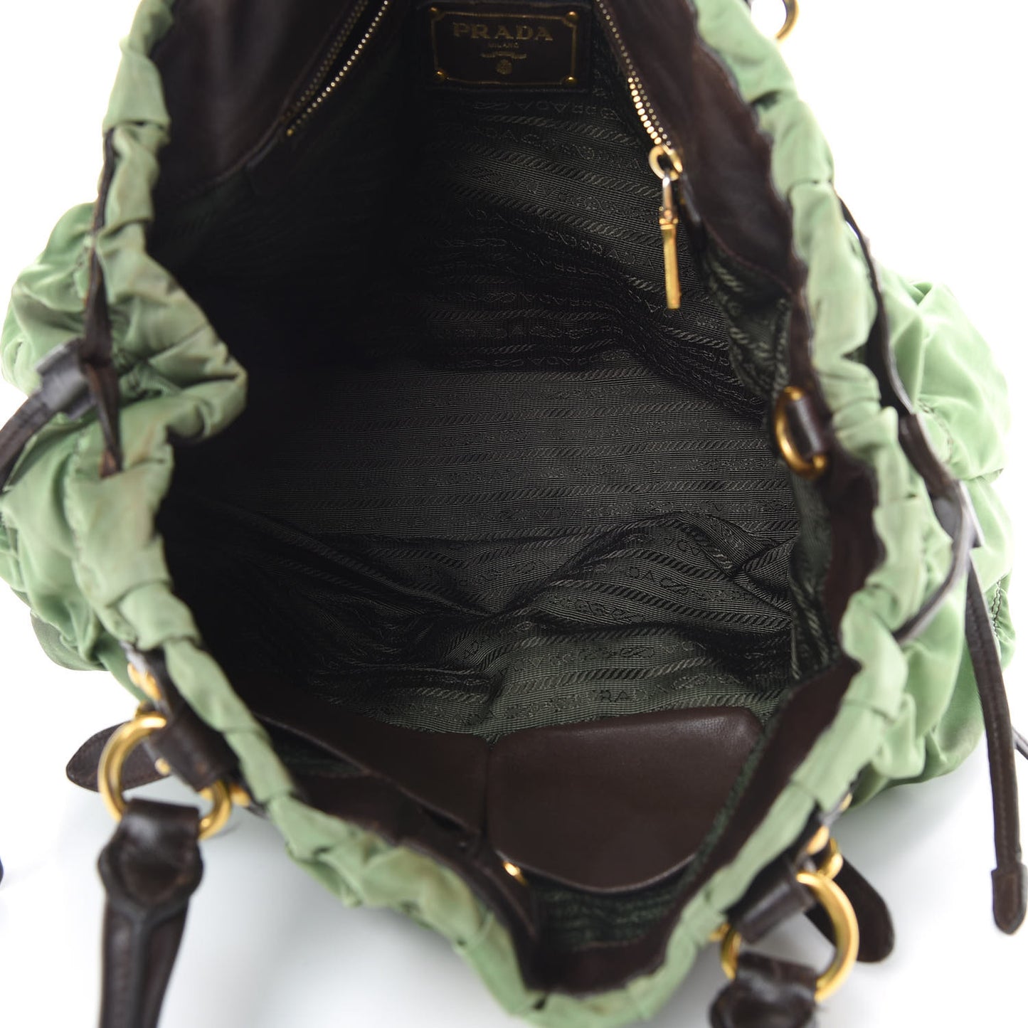 Tessuto Nylon Gaufre Tote Green Brown