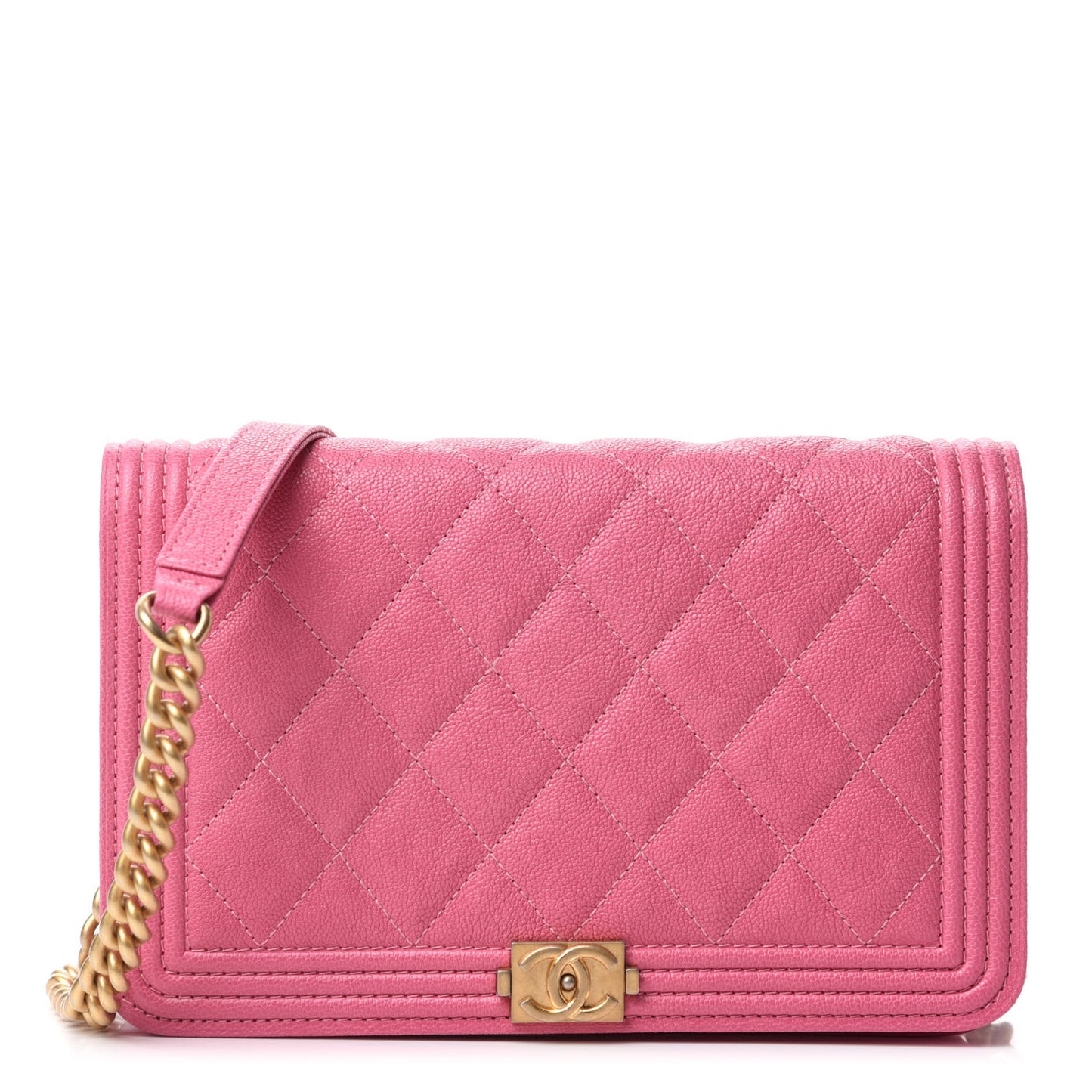 Caviar Quilted Boy Wallet On Chain WOC Pink